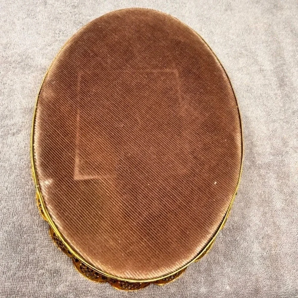 Vtg Mirrored Vanity Tray Gold Filigree Oval 11